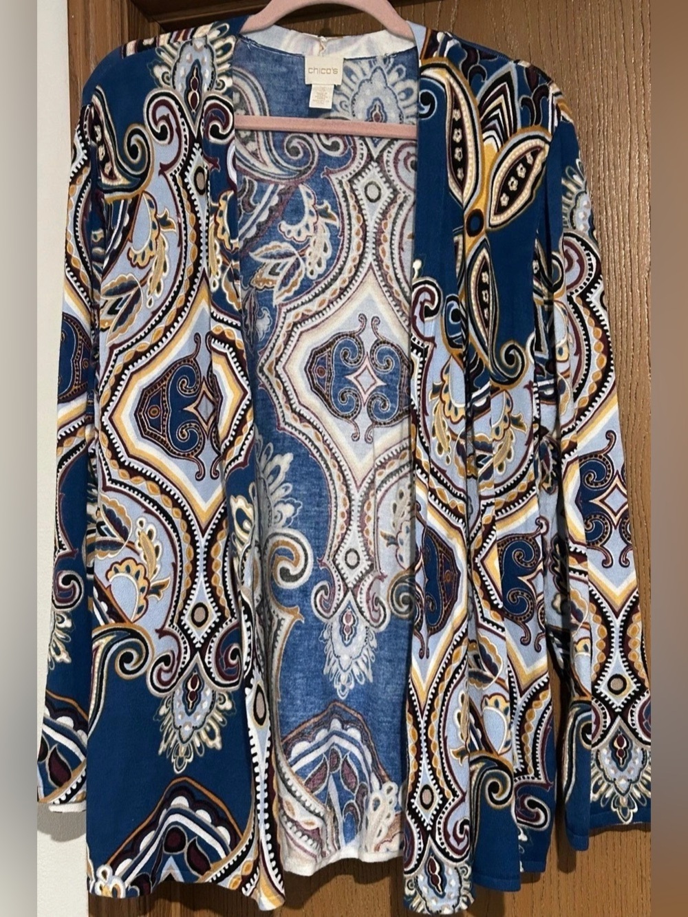 Chico's Paisley Cardigan in Blue & White Size 3 (XL) Like New